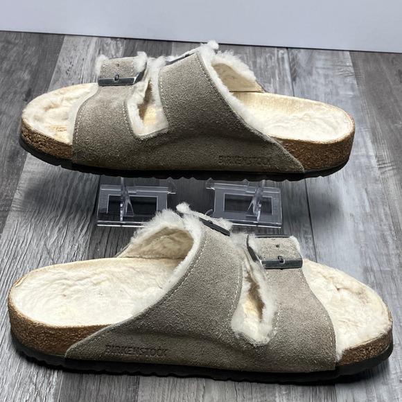 Birkenstock Arizona Shearling Lined Suede Sandals Taupe EU 38 US 7.5-8 - Picture 2 of 6